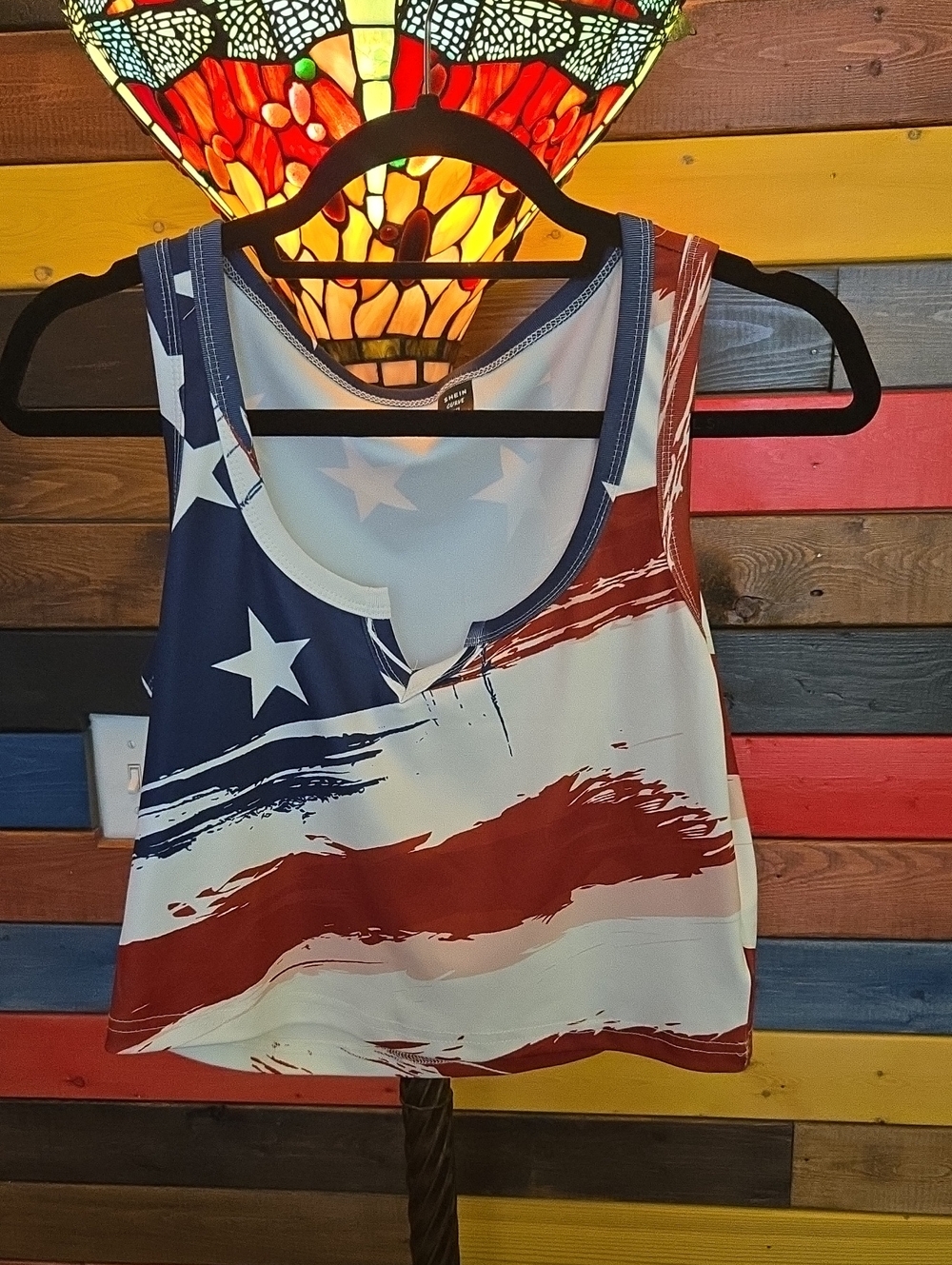 Patriotic American Flag Print Crop Tank Top - Red, White & Blue🇺🇲